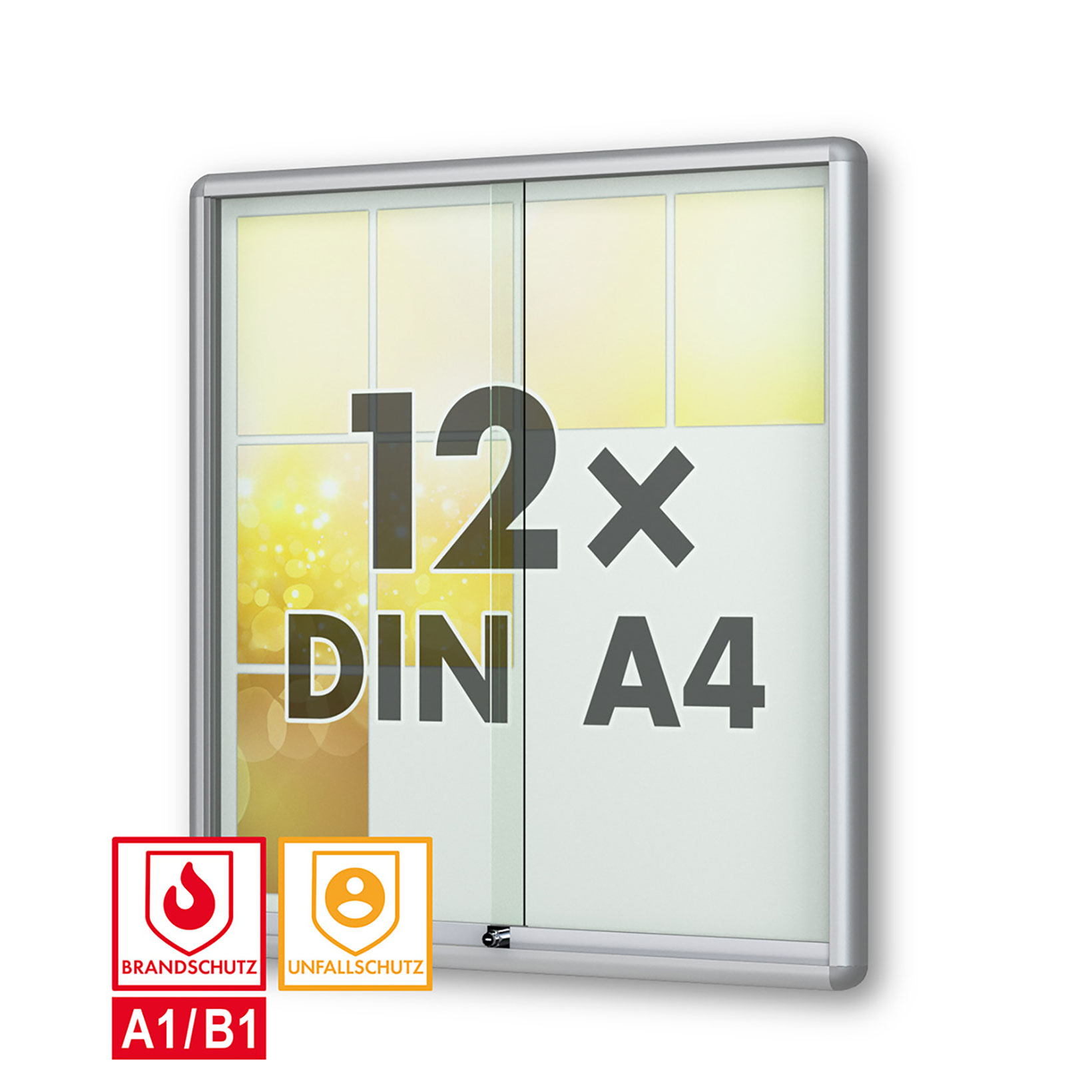 Schaukasten Moveo - die Schulvitrine - mit Brandschutzklasse A1 - Rollengelagerte Schiebetueren abschliessbar ESG-Sicherheitsglas Schaukasten Moveo - die Schulvitrine - mit Brandschutzklasse A1 - Rollengelagerte Schiebetueren abschliessbar ESG-Sicherheitsglas