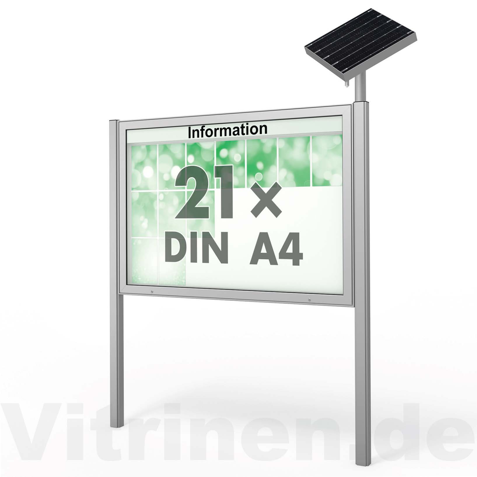 21 x DIN A4 Schaukasten Plenum eckig - der "Klassiker" mit Solar-Modul und Pfosten - Bautiefe 65mm 21 x DIN A4 Schaukasten Plenum eckig - der "Klassiker" mit Solar-Modul und Pfosten - Bautiefe 65mm