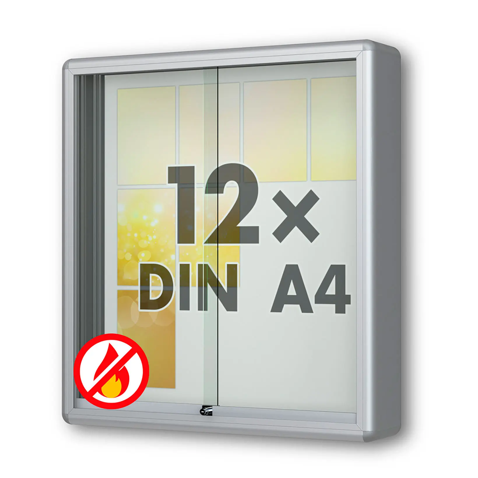 12 x DIN A4 Schaukasten Moveo - "die Schulvitrine" - 210 mm Bautiefe - mit Brandschutzklasse A1 - Rollengelagerte Schiebetüren✓ abschließbar✓ ESG-Sicherheitsglas✓