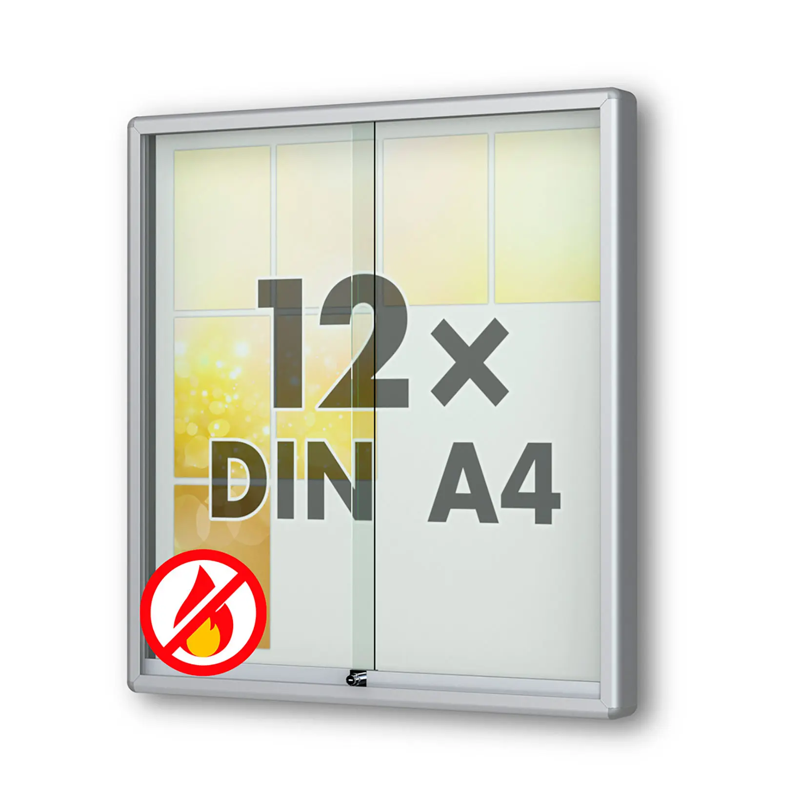 12 x DIN A4 Schaukasten Moveo - "die Schulvitrine" - 80 mm Bautiefe - mit Brandschutzklasse A1 - Rollengelagerte Schiebetüren✓ abschließbar✓ ESG-Sicherheitsglas✓
